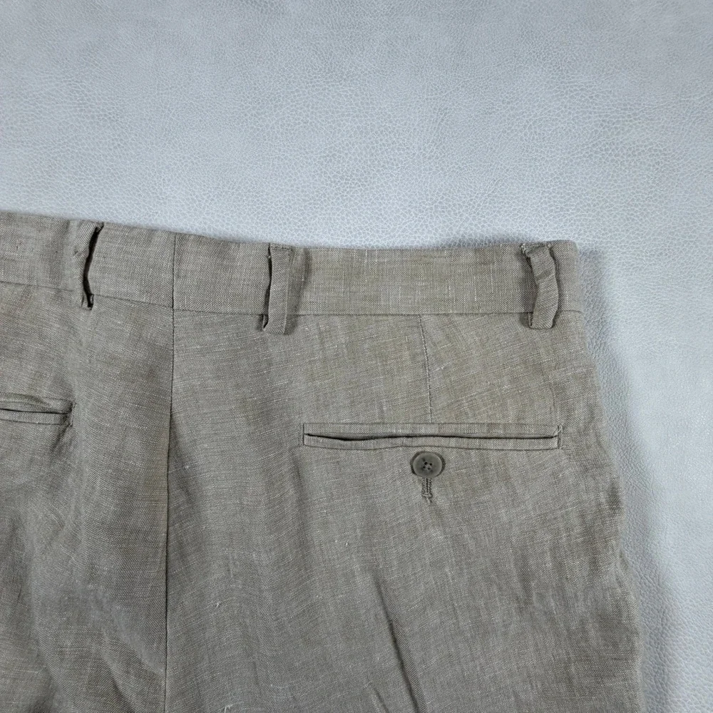 Joseph Abboud Mens 30x32 Linen Pants Tan Beige Straight Leg Dress Trousers